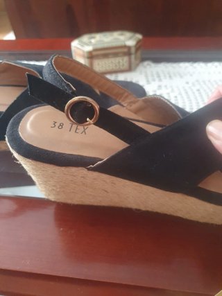 Sandalias cuña esparto 38 TEX negras T38