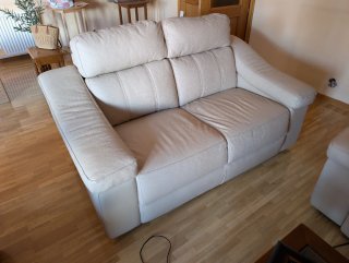 Conjunto sofá y 2 sillones piel blanco