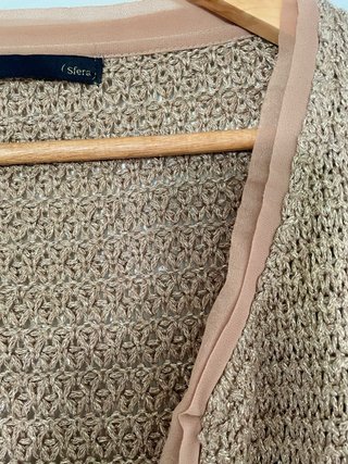 Chaqueta tejida beige dorada mujer