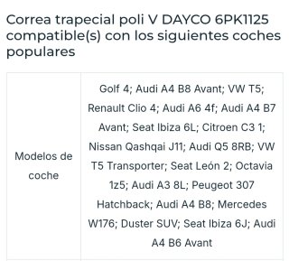 Correa Trapecial Poli 6PK1125 - DAYCO