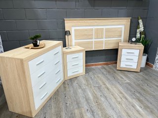 Pack dormitorio cabecero + mesitas y comoda