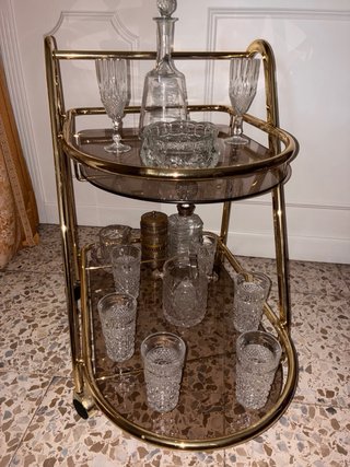Carrito Bar Vintage Dorado Cristal Ahumado