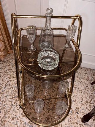 Carrito Bar Vintage Dorado Cristal Ahumado