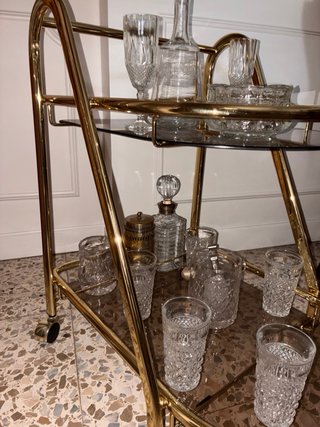 Carrito Bar Vintage Dorado Cristal Ahumado