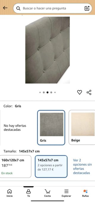 Cabecero tapizado gris para cama 135 cm