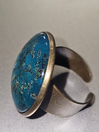 Conjunto Van Gogh Flores Almendro Anillo Pendiente