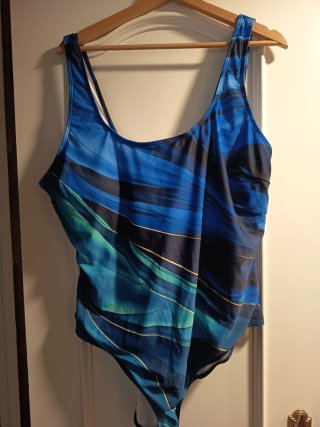 Bañador azul y verde con detalles dorados