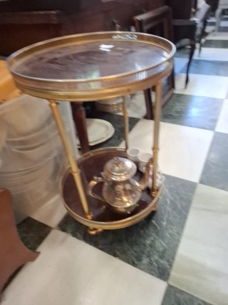 Mesa camarera vintage dorada y madera