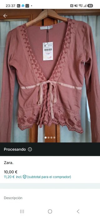 Cárdigan Zara Rosa Talla M