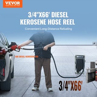 Carrete de Manguera de Combustible, 19.05 mm x 20.12 m, Carrete de Manguera Diesel Retráctil Extra Largo, Construcción de Acero Carbono de Alta Resistencia con Boquilla Automática de Combustible, ...