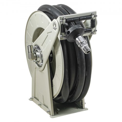 Carrete de Manguera de Combustible, 19.05 mm x 20.12 m, Carrete de Manguera Diesel Retráctil Extra Largo, Construcción de Acero Carbono de Alta Resistencia con Boquilla Automática de Combustible, ...