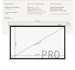 Pantalla Proyector Enrollable 72 Pulgadas16:9
