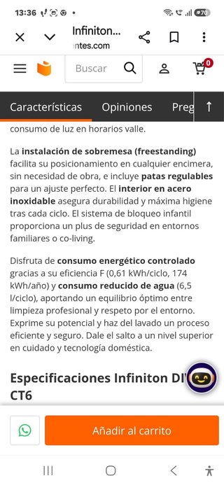 Lavavajillas compacto INFINITON