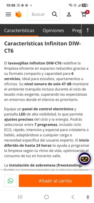 Lavavajillas compacto INFINITON