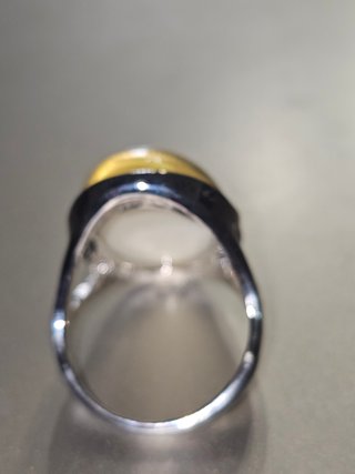 Anillo Vintage Gema Grande Beige y Plateado