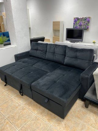 Sofá cama chaise longue negro terciopelo NUEVO