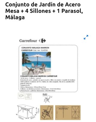 Conjunto de mesas, sillas y parasol