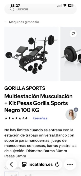 Multiestación Gorilla Sports + Kit Pesas 100kg