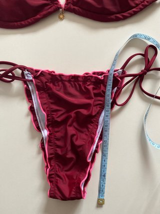 Bikini mujer rojo con ribete rosa