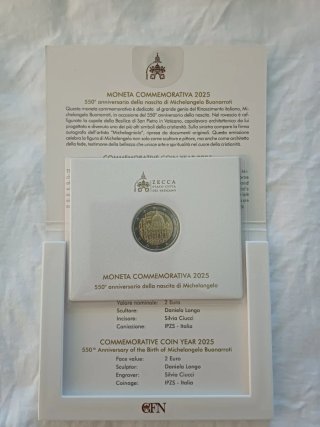 2 euros Vaticano 2025 Michelangelo Buonarroti
