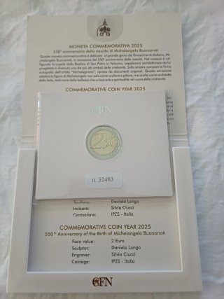 2 euros Vaticano 2025 Michelangelo Buonarroti