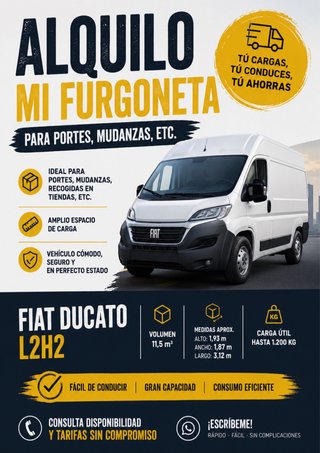 Se alquila furgón L2H2 perfecto para mudanzas.