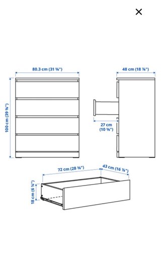 Cómoda MALM 4 cajones roble tinte blanco