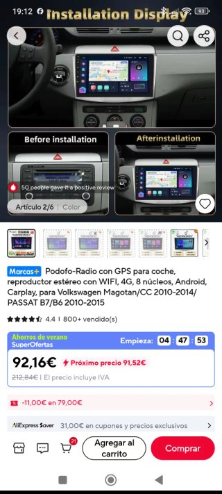 Pantalla Volkswagen Passat B7/B6 2010-2015