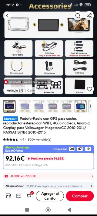 Pantalla Volkswagen Passat B7/B6 2010-2015