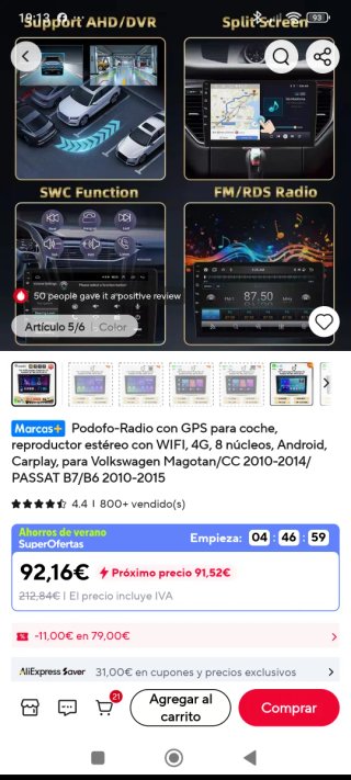 Pantalla Volkswagen Passat B7/B6 2010-2015