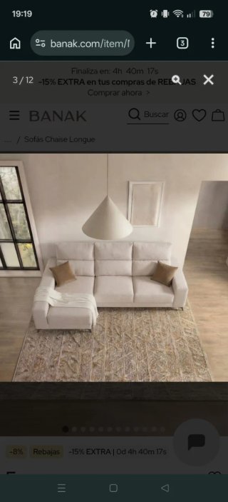 Sofá Chaise Longue Banak 4 Plazas Beige