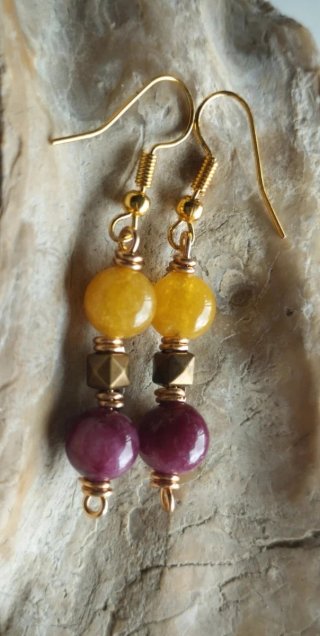 Pendientes Turmalina Natural Morado y Amarillo