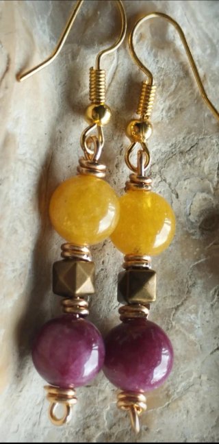 Pendientes Turmalina Natural Morado y Amarillo