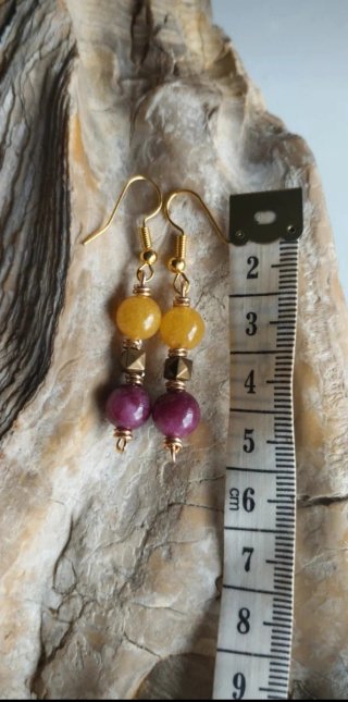 Pendientes Turmalina Natural Morado y Amarillo