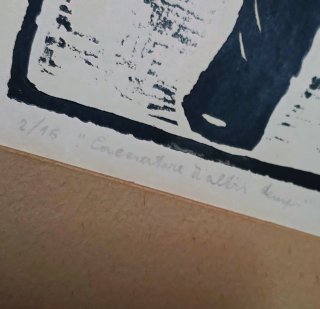 Linoleografia Enzo Mandara firmata con passepartou