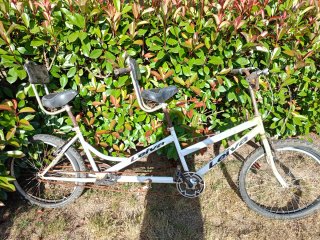 Bicicleta tándem blanca Leiva Ventaven persona