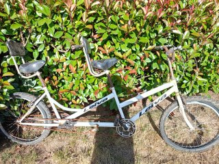Bicicleta tándem blanca Leiva Ventaven persona