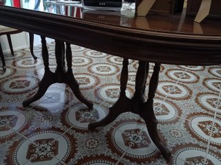 Conjunto mesa y 6 sillas comedor madera rejilla