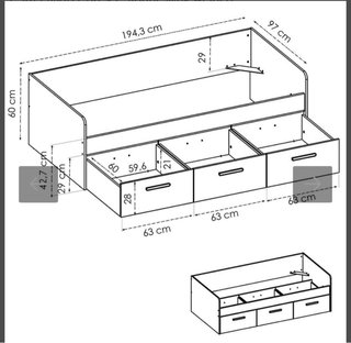 Cama nido 90x190 con 3 cajones