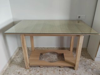 Mesa camilla cristal y madera