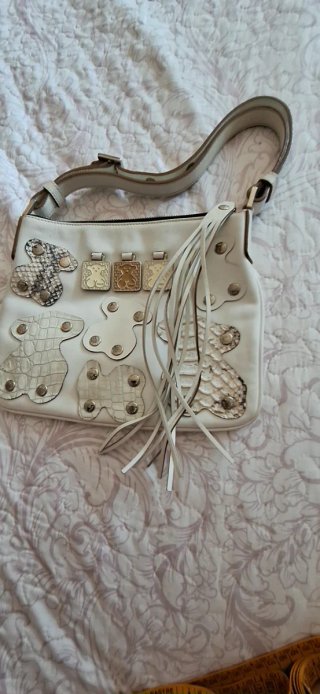 Bolso Tous de piel Vintage blanco y decorado