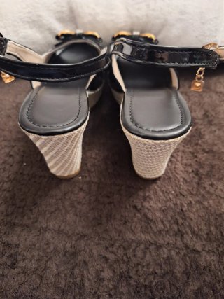 Sandalias cuña negras lazo T40 (equiv. 42)
