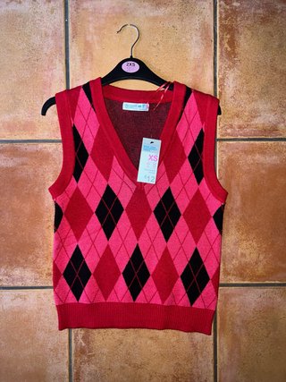 Chaleco de punto Primark rombos rosa XS NUEVO