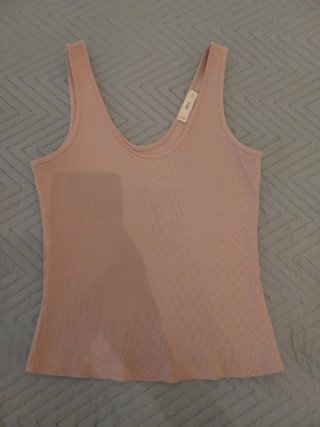 Camiseta canalé rosa palo Mango Talla M