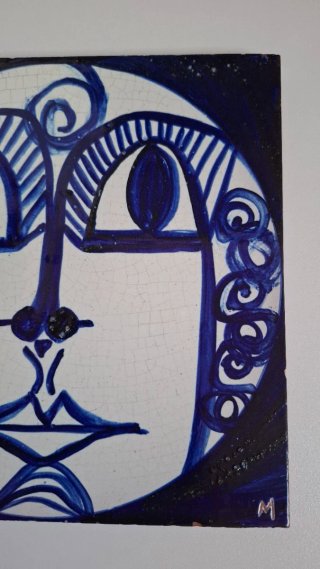 Azulejo Cerámica Mid-Century Cara Azul