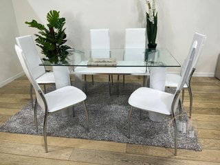MESA CRISTAL CON 6 SILLAS PATAS CROMADAS