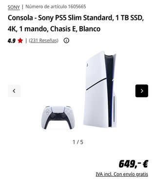 Consola Sony PS5 Slim Standard 1TB Blanca