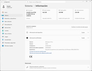PC i5-8400 / 16 Gb de RAM / SSD SATA 240Gb M.2