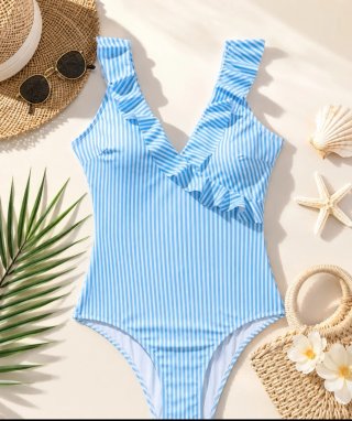 SIN ESTRENAR BAÑADOR MUJER XS DE RAYAS CON VOLANTE