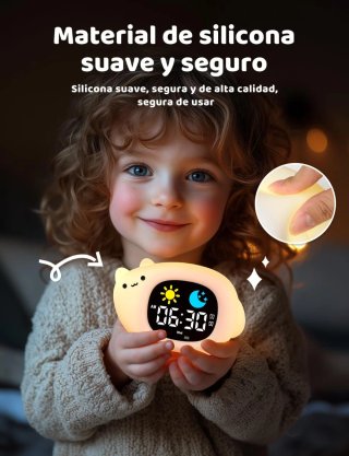 Relógio Despertador Gato YISSVIC Luz Noturna